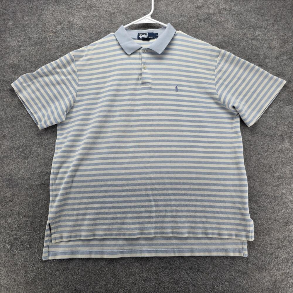 Polo By Ralph Lauren Polo Shirt Mens XL Blue Striped 100% Cotton Collared